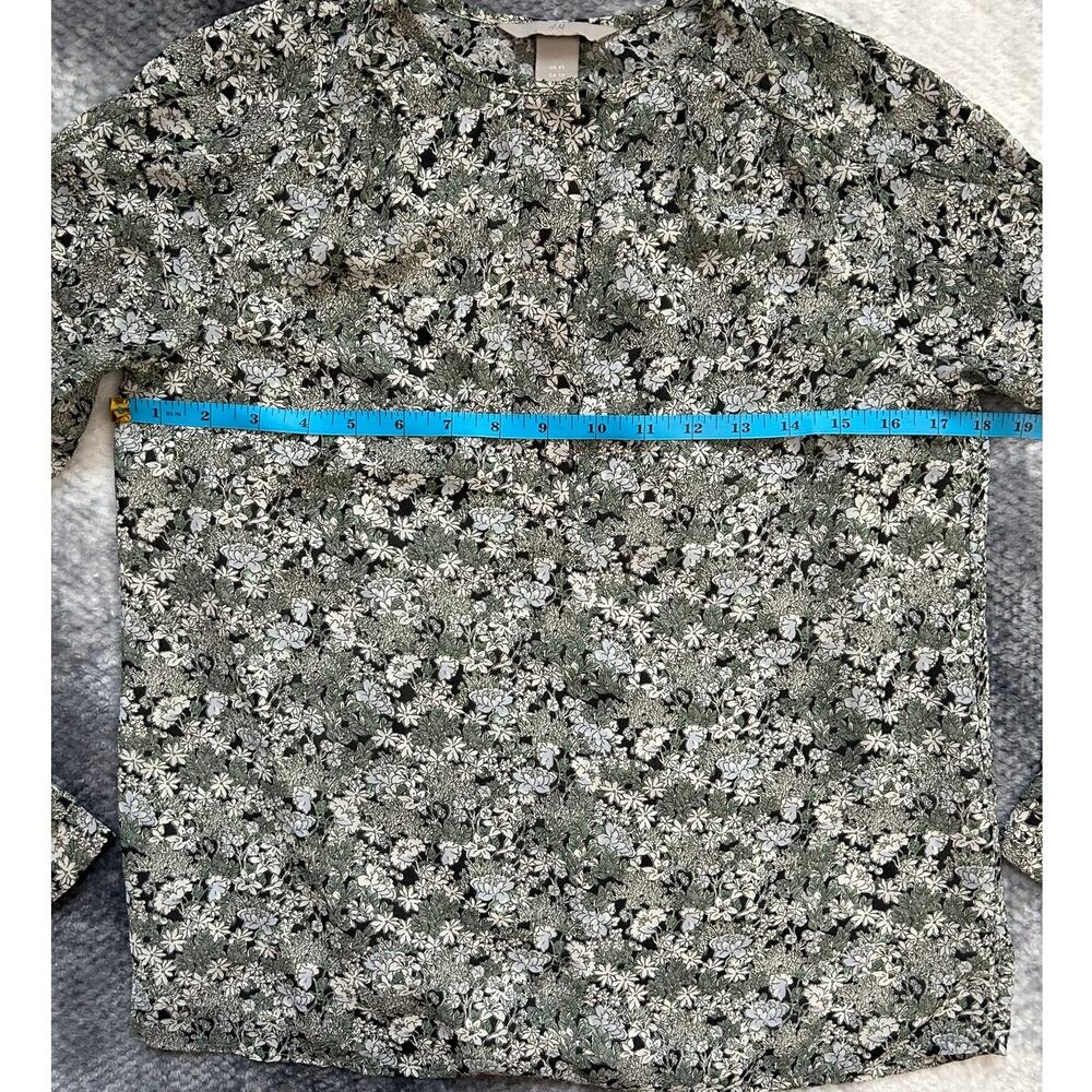 H&M Floral Green Quarter Button Long Sleeve Lined Flowy Blouse Size XS - Picture 8 of 10
